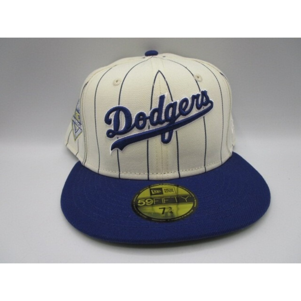 New Era 59Fifty Size 7 3/4 Los Angeles Dodgers Off White Pinstripe 50th Patch